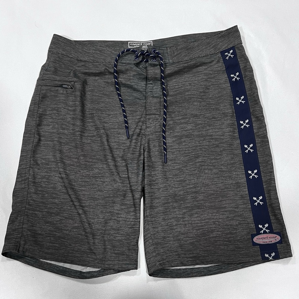 Vineyard Vines Men Performance Gray Shorts Swim Trunks Beach‎ Fish Bones Size 34